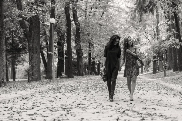 Φίλες με τα πόδια στο πάρκο φθινόπωρο — Φωτογραφία Αρχείου