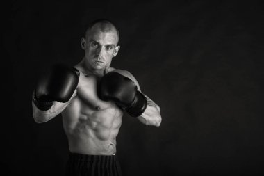 Siyah üzerine poz acemi vücut geliştirmeci