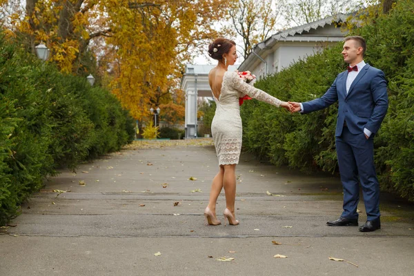 Mariage, promenade, marié et mariée — Photo