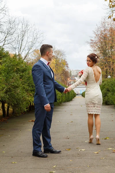 結婚式、散歩、新郎と新婦 — ストック写真