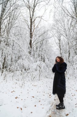 Kış frost. Bir kürk manto güzel kadın