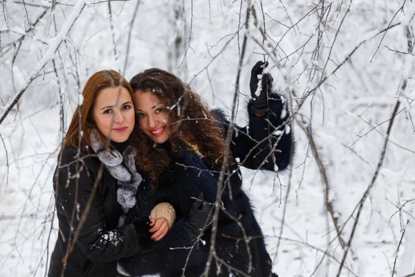 Duas mulheres na floresta de inverno — Fotografia de Stock