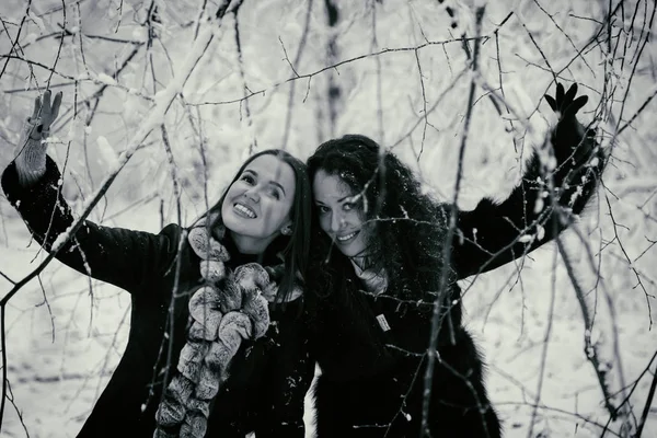 Duas mulheres na floresta de inverno — Fotografia de Stock