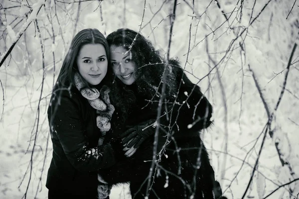 Dos mujeres en el bosque de invierno —  Fotos de Stock