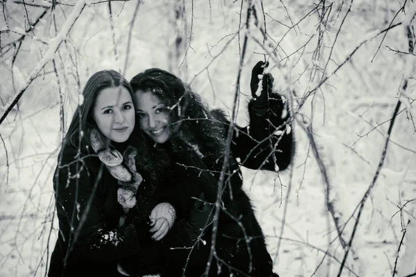 Due donne nella foresta invernale — Foto Stock