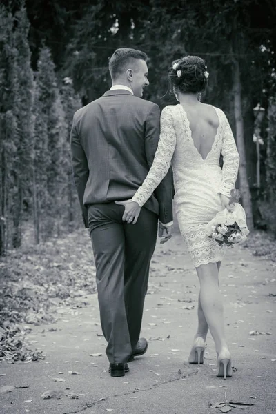 Свадьба, прогулка, жених и невеста — стоковое фото