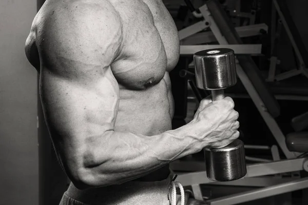 Spor salonunda egzersiz yapan kaslı vücut geliştirmeci adam — Stok fotoğraf