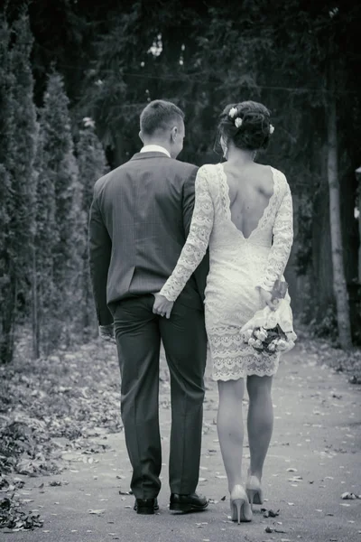 Свадьба, прогулка, жених и невеста — стоковое фото