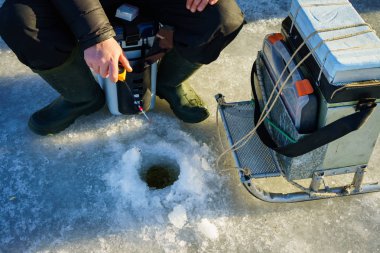 Ice fishing. Winter fishing clipart