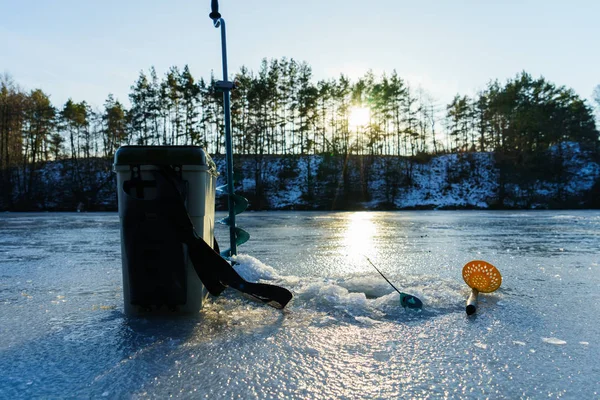 Winter fishing, ice fishing — Stock Photo, Image