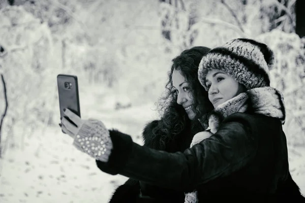 Retrato de uma menina bonita em um casaco de pele no inverno — Fotografia de Stock