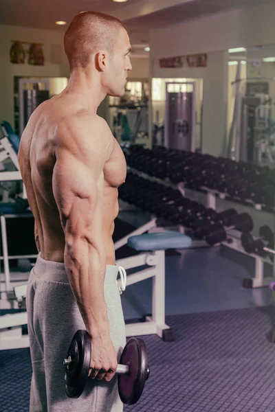 Spor salonunda dumbbells ile işgal.