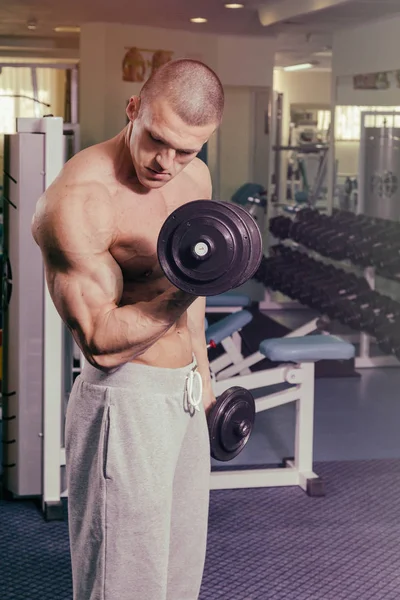 Spor salonunda dumbbells ile işgal. — Stok fotoğraf