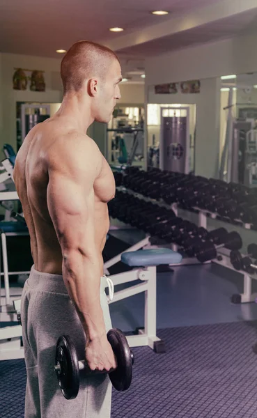 Spor salonunda dumbbells ile işgal.