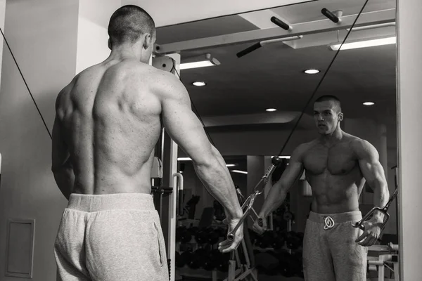 Occupation avec haltères dans la salle de gym . — Photo