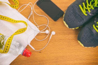 Dambıl ve eldiven ahşap zemin, geniş kapsamlı bir yaşam tarzı.