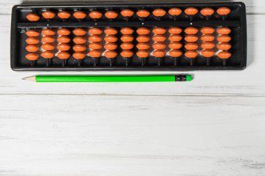 Masanın üzerine zihinsel aritmetik, abaküs.