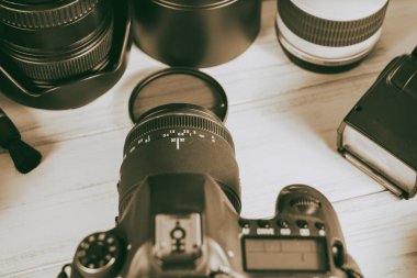 Vinnitsa, Ukrayna - 18 Ocak 2017: Photograp aksesuarlar