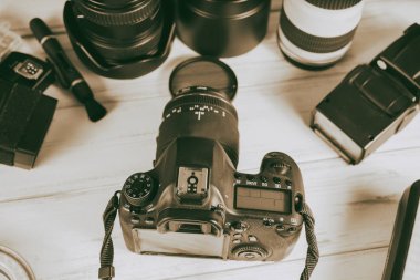 Vinnitsa, Ukrayna - 18 Ocak 2017: Photograp aksesuarlar