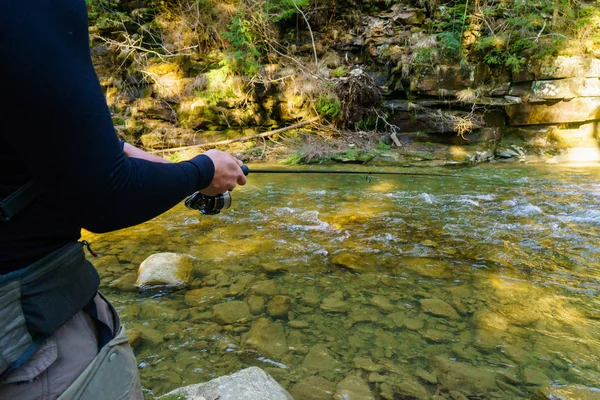 森の中の美しい山川の漁師 — ストック写真