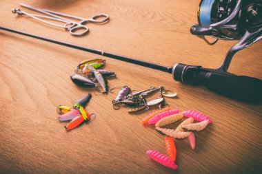 Vinnitsa, Ukrayna-18 Mayıs, 2017:Fishing dişli