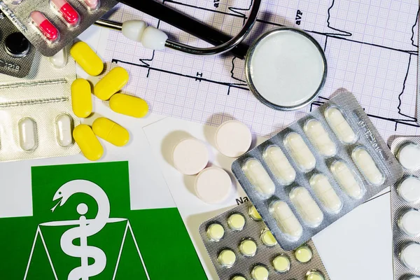 Tema Farmacia Pillole Capsula Con Antibiotico Medicina Confezioni — Foto Stock