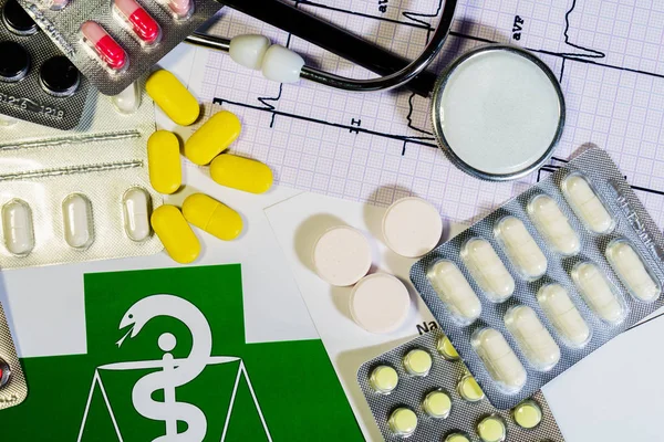 Tema Farmacia Pillole Capsula Con Antibiotico Medicina Confezioni — Foto Stock
