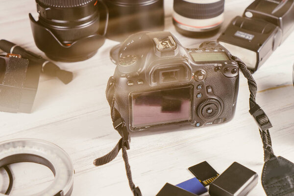 modern flash camera and lenses