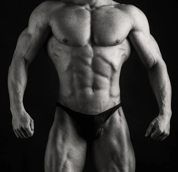 Muscular Hombre Culturista Entrenamiento Gimnasio Posando Músculo — Foto de Stock