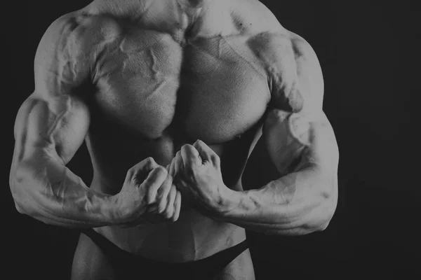 Bodybuilder Uomo Muscolare Formazione Palestra Posa Muscolare — Foto Stock