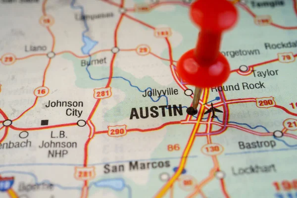 Austin Στις Ηπα Χάρτη Ταξιδιωτικό Υπόβαθρο — Φωτογραφία Αρχείου