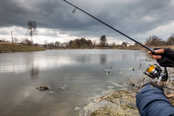 Angeln Freien Erholung See Hintergrund — Stockfoto