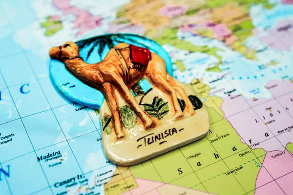 Tunisko Mapa Pozadí Cestovní Koncept — Stock fotografie
