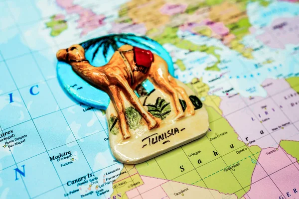 Tunisko Mapa Pozadí Cestovní Koncept — Stock fotografie