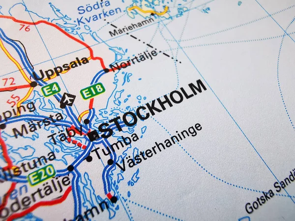 Sztokholm Mapie Drogowej Europy — Zdjęcie stockowe