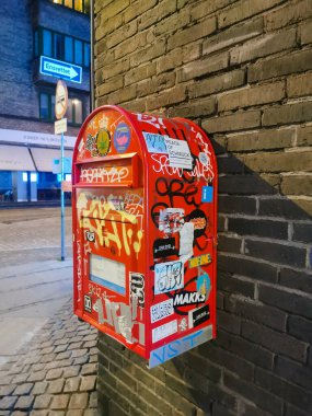 Kopenhag, Danimarka - 29 Temmuz 2019. Kopenhag yazı. Güzel mimari seyahat geçmişi.