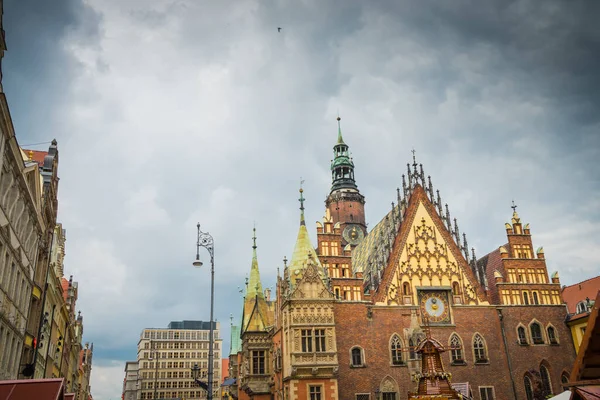 Hermosa Plaza Del Mercado Wroclaw Hermosas Casas Antiguas — Foto de Stock