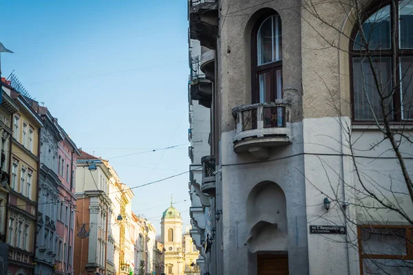 Prachtige Winter Lviv Architectuur Straten — Stockfoto