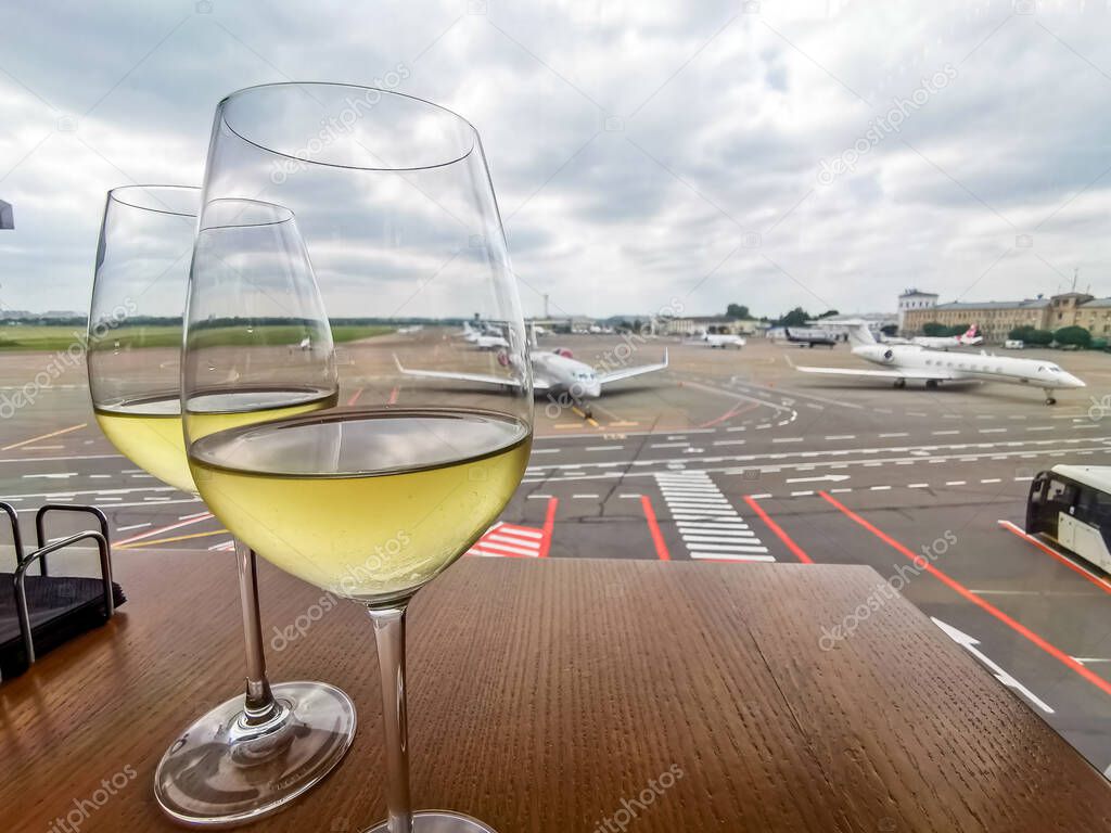 Wine at the airport awaiting flight