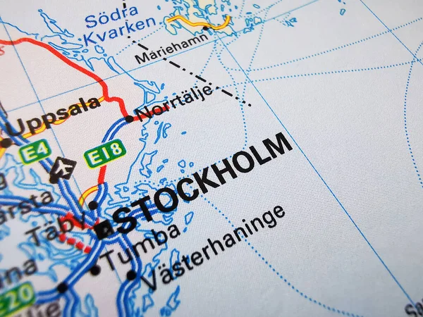 Sztokholm Mapie Drogowej Europy — Zdjęcie stockowe