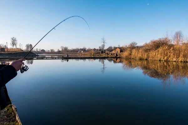 Pêche Truite Sur Lac Pêche Sportive Activités Plein Air — Photo