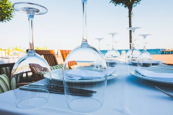 Schöne Tischdekoration Einem Restaurant Meer — Stockfoto