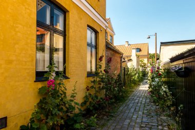 Kopenhag, Danimarka - 21 Temmuz 2019. Güzel, pitoresk Danimarka köyü