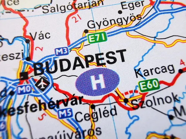 Budapest Road Map Europe — Stockfoto