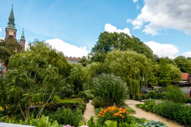 Kopenhag, Danimarka - 21 Temmuz 2019. Kopenhag 'daki güzel yeşil park