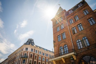 Kopenhag, Danimarka - 18 Temmuz 2019. Güzel Kopenhag mimarisi, Kopenhag 'da seyahat