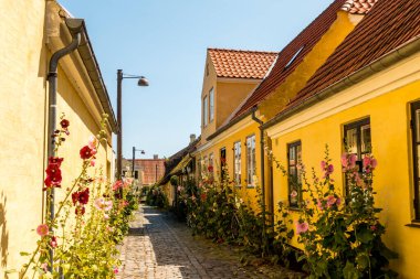 Kopenhag, Danimarka - 23 Temmuz 2019. Resimli bir köydeki güzel Danimarka mimarisi.