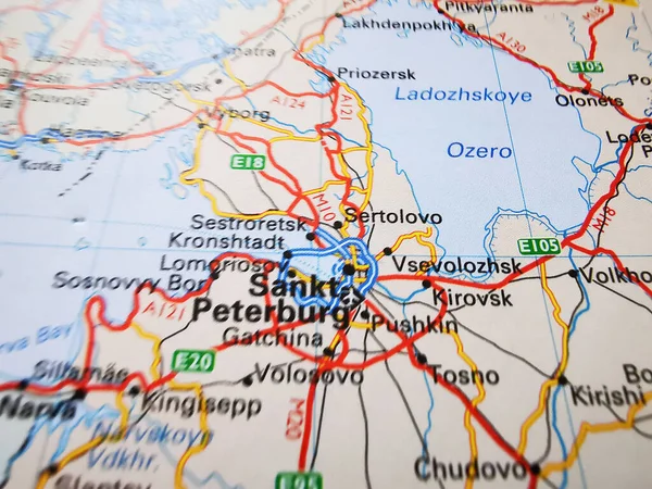 Sankt Peterburg Auf Einer Europäischen Straßenkarte — Stockfoto