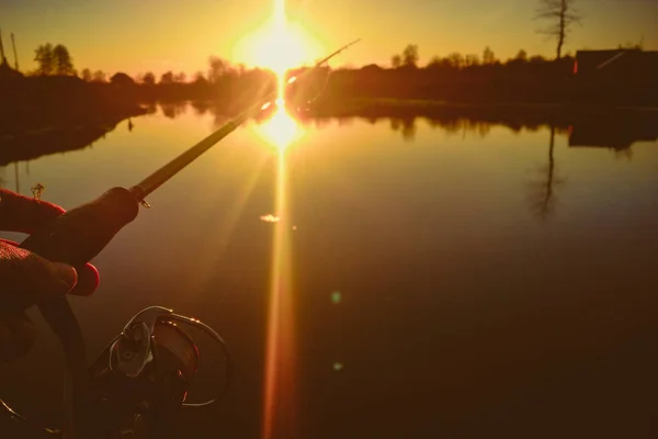 Pesca Del Luccio Sul Lago Attività Ricreative Pesca — Foto Stock