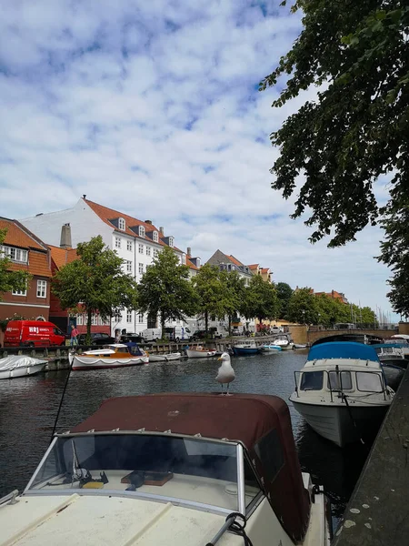 Copenhagen Denmark July 2019 Famous Christianshavn Colorful Buildings Boats Copenhagen — Stockfoto